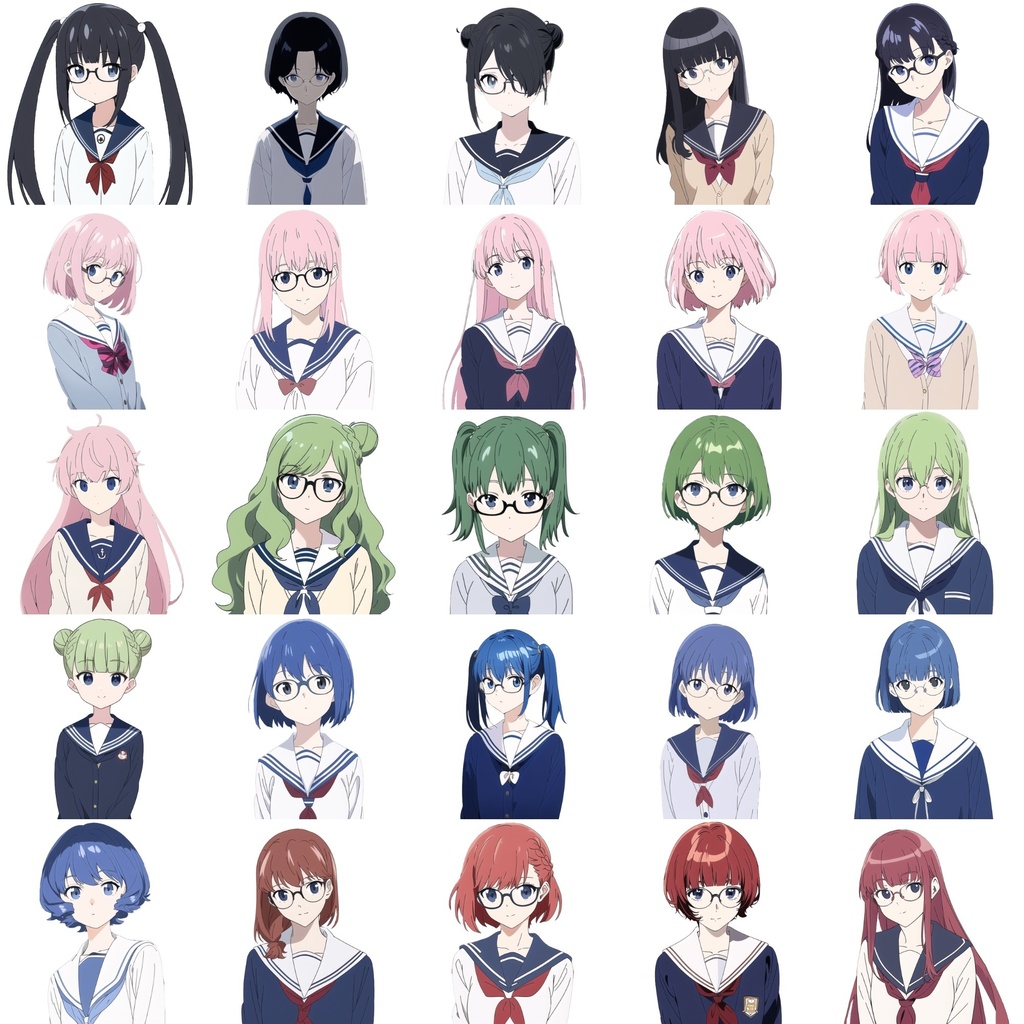 【女子生徒セーラー服立ち絵】著作権フリーの高解像度画像素材(100枚)