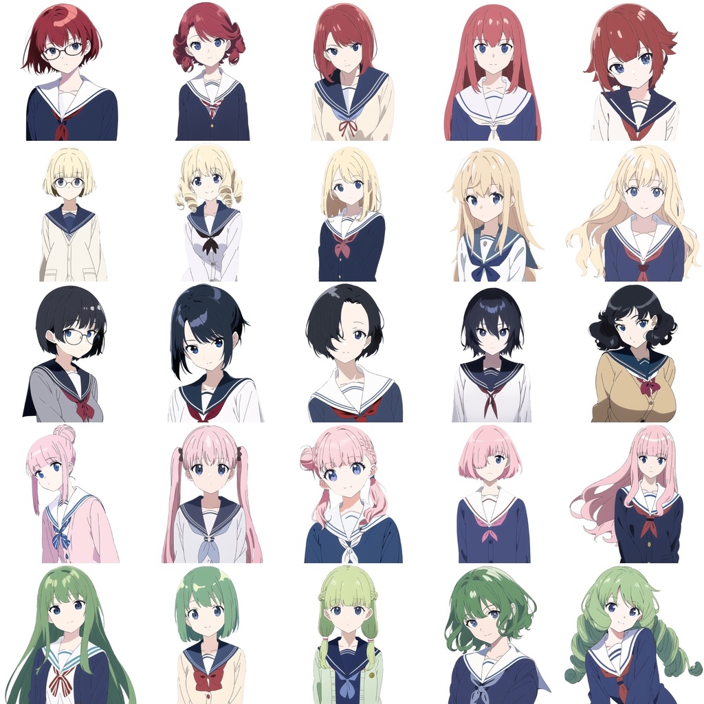 【女子生徒セーラー服立ち絵】著作権フリーの高解像度画像素材(100枚)