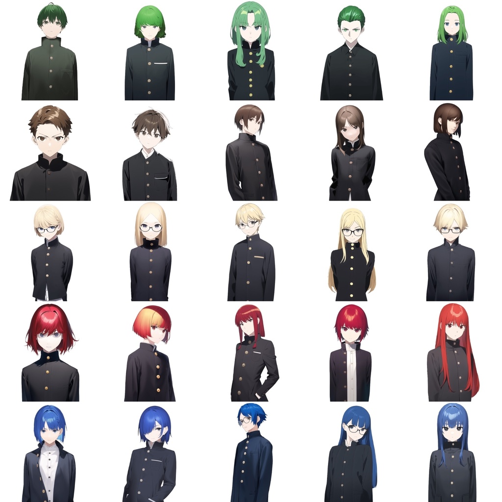 【男子生徒学ラン立ち絵】著作権フリーの高解像度画像素材(100枚)