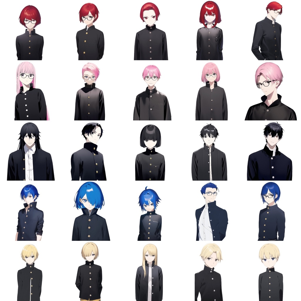 【男子生徒学ラン立ち絵】著作権フリーの高解像度画像素材(100枚)