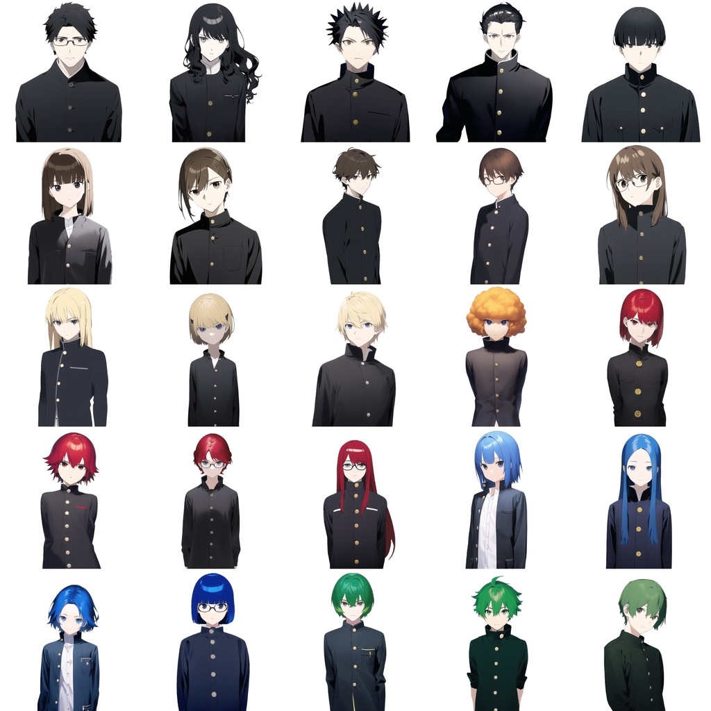 【男子生徒学ラン立ち絵】著作権フリーの高解像度画像素材(100枚)