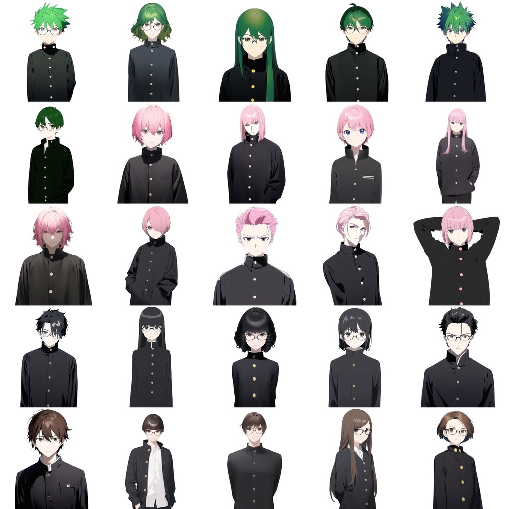 【男子生徒学ラン立ち絵】著作権フリーの高解像度画像素材(100枚)