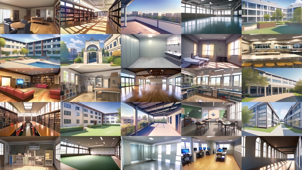 【アニメ調の学校や学園系背景】著作権フリーの高解像度画像(100枚)