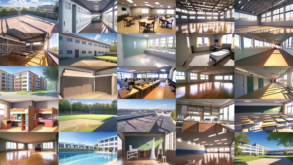 【アニメ調の学校や学園系背景】著作権フリーの高解像度画像(100枚)