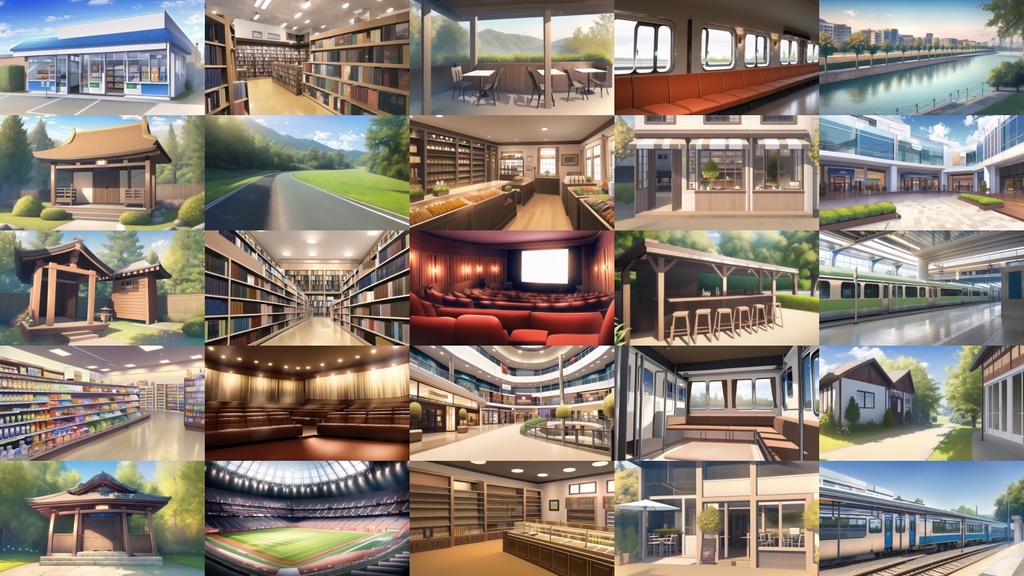 【アニメ調の街系背景】著作権フリーの高解像度画像(100枚)