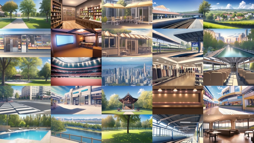 【アニメ調の街系背景】著作権フリーの高解像度画像(100枚)