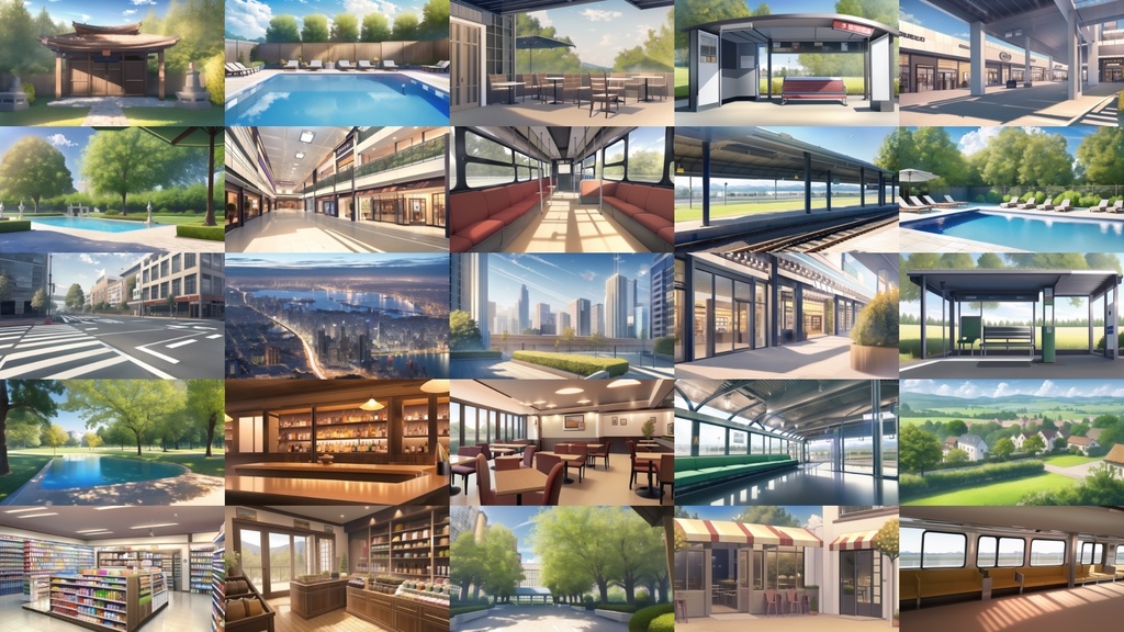 【アニメ調の街系背景】著作権フリーの高解像度画像(100枚)