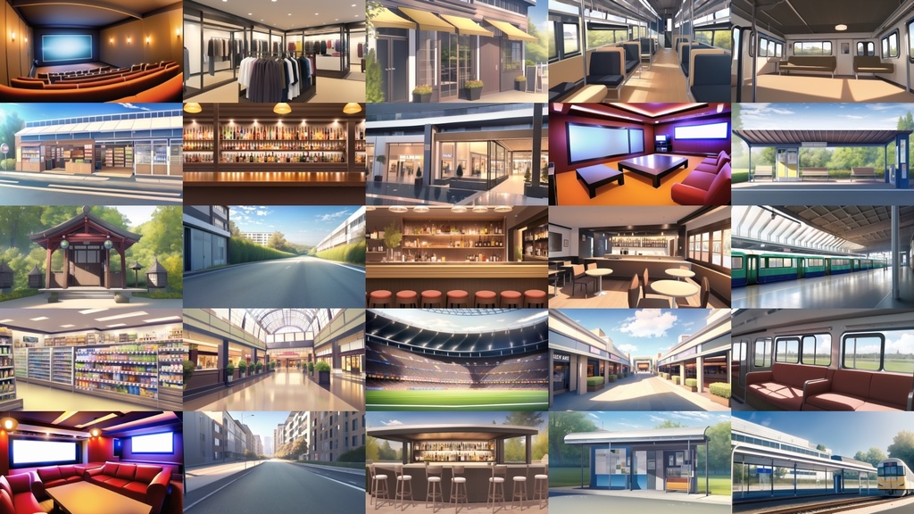 【アニメ調の街系背景】著作権フリーの高解像度画像(100枚)