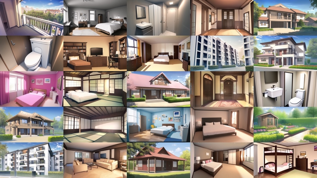 【アニメ調の家や室内系背景】著作権フリーの高解像度画像(100枚)