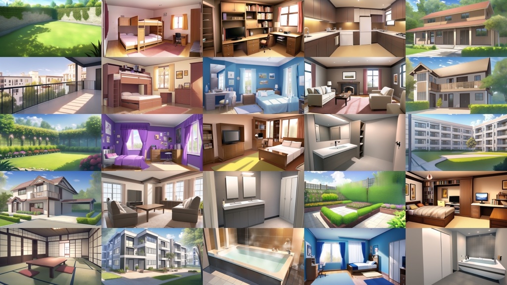 【アニメ調の家や室内系背景】著作権フリーの高解像度画像(100枚)