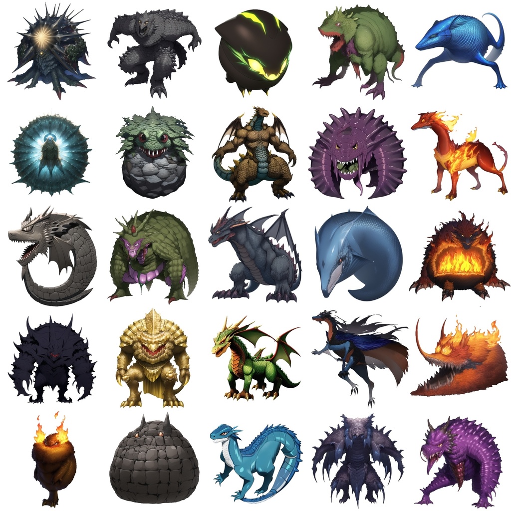 【属性別クリーチャー立ち絵1】著作権フリーの高解像度画像(100枚)