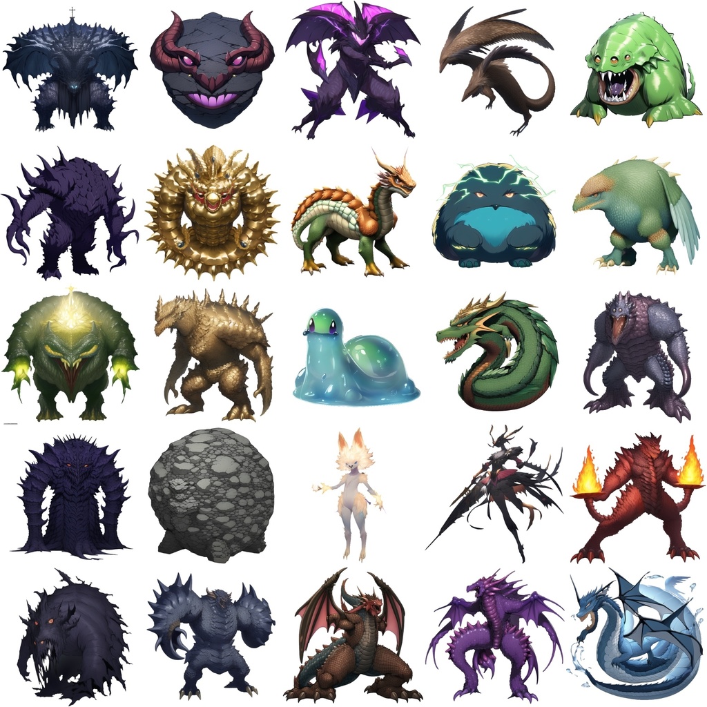 【属性別クリーチャー立ち絵1】著作権フリーの高解像度画像(100枚)