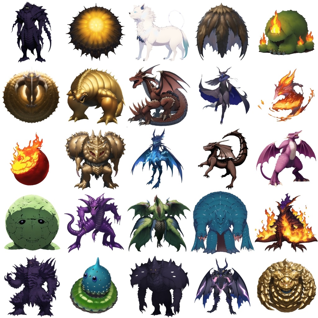 【属性別クリーチャー立ち絵1】著作権フリーの高解像度画像(100枚)