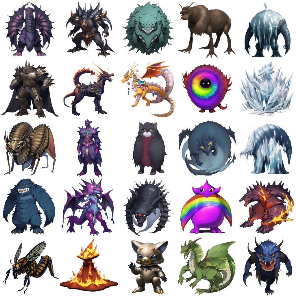 【属性別クリーチャー立ち絵2】著作権フリーの高解像度画像(100枚)