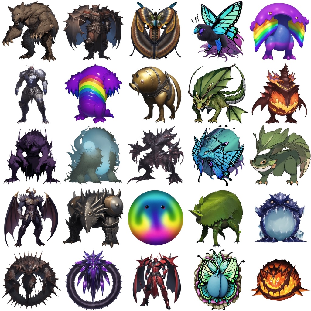 【属性別クリーチャー立ち絵2】著作権フリーの高解像度画像(100枚)