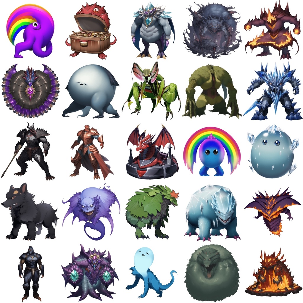 【属性別クリーチャー立ち絵2】著作権フリーの高解像度画像(100枚)