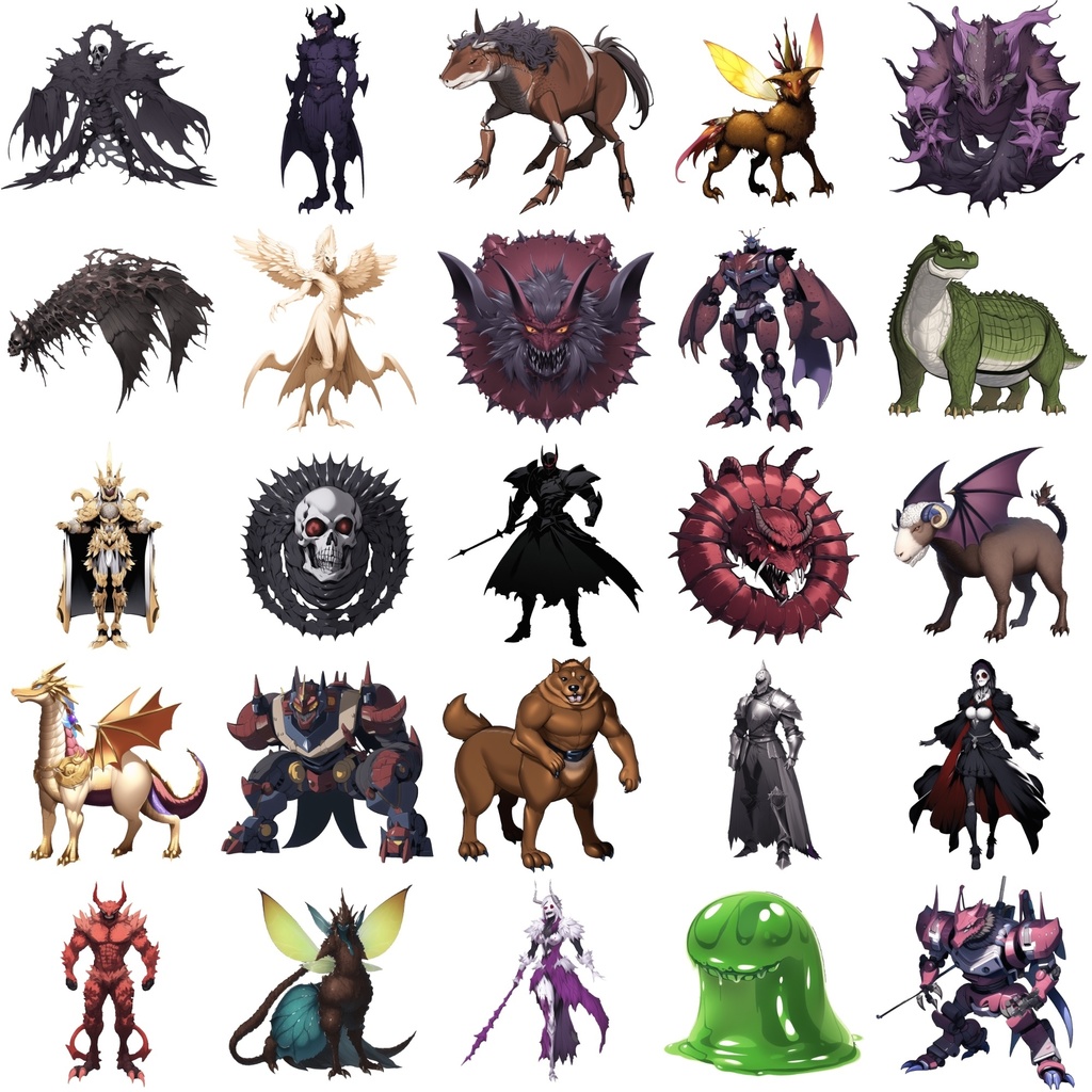 【属性別クリーチャー立ち絵3】著作権フリーの高解像度画像(100枚)