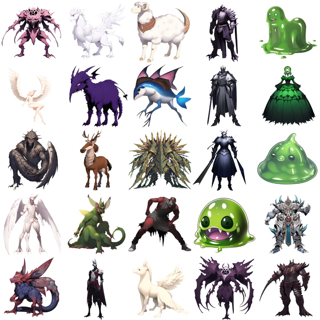 【属性別クリーチャー立ち絵3】著作権フリーの高解像度画像(100枚)