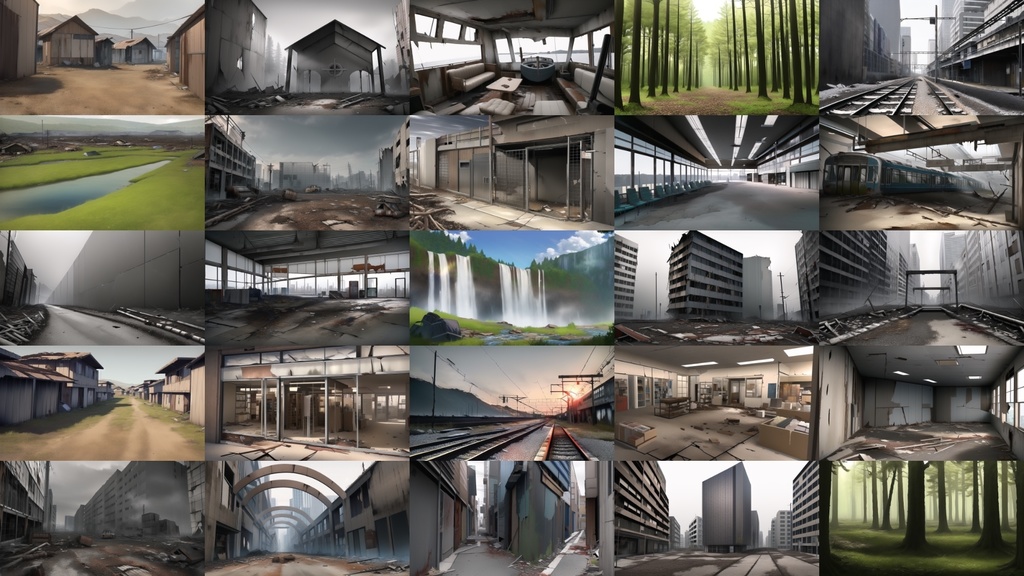 【アニメ調の廃墟系背景】著作権フリーの高解像度画像(100枚)