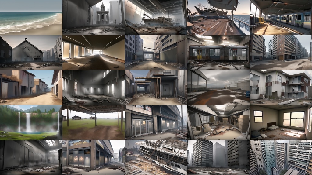 【アニメ調の廃墟系背景】著作権フリーの高解像度画像(100枚)