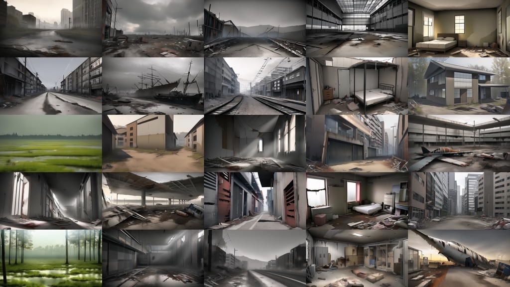 【アニメ調の廃墟系背景】著作権フリーの高解像度画像(100枚)