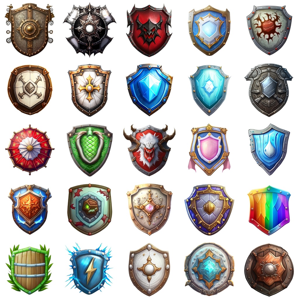 【盾のアイコンセット】著作権フリーの高解像度画像(100枚)