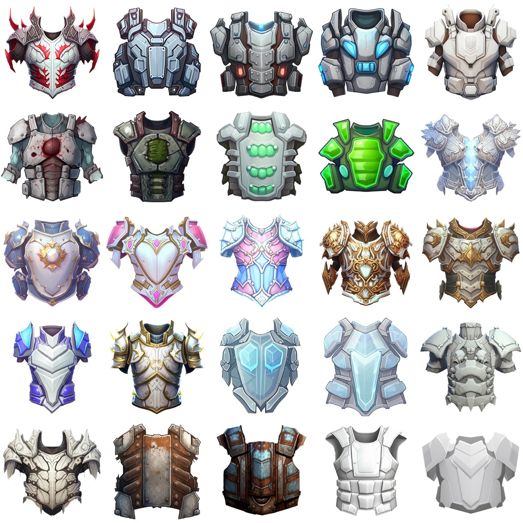 【鎧のアイコンセット】著作権フリーの高解像度画像(100枚)