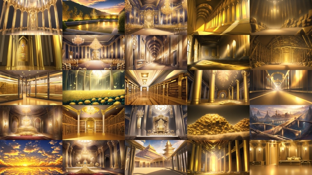 【アニメ調の黄金郷系背景】著作権フリーの高解像度画像(100枚)