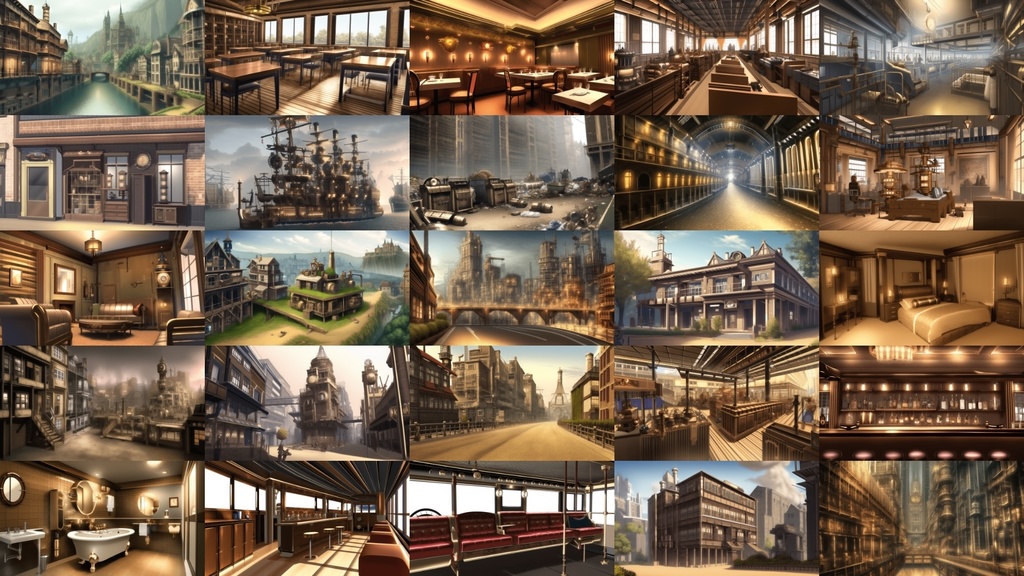 【アニメ調のスチームパンク背景】著作権フリーの高解像度画像(100枚)