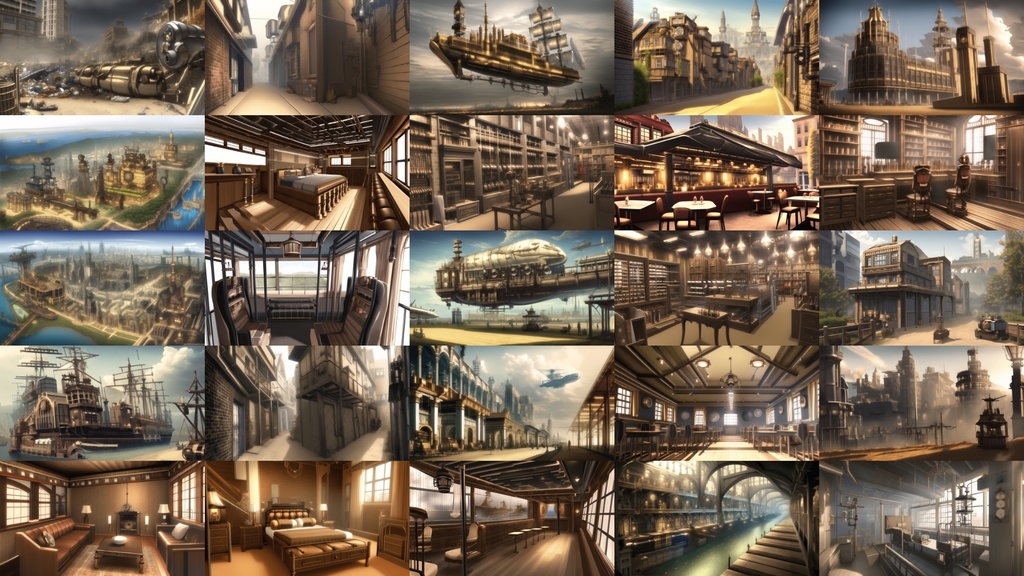 【アニメ調のスチームパンク背景】著作権フリーの高解像度画像(100枚)