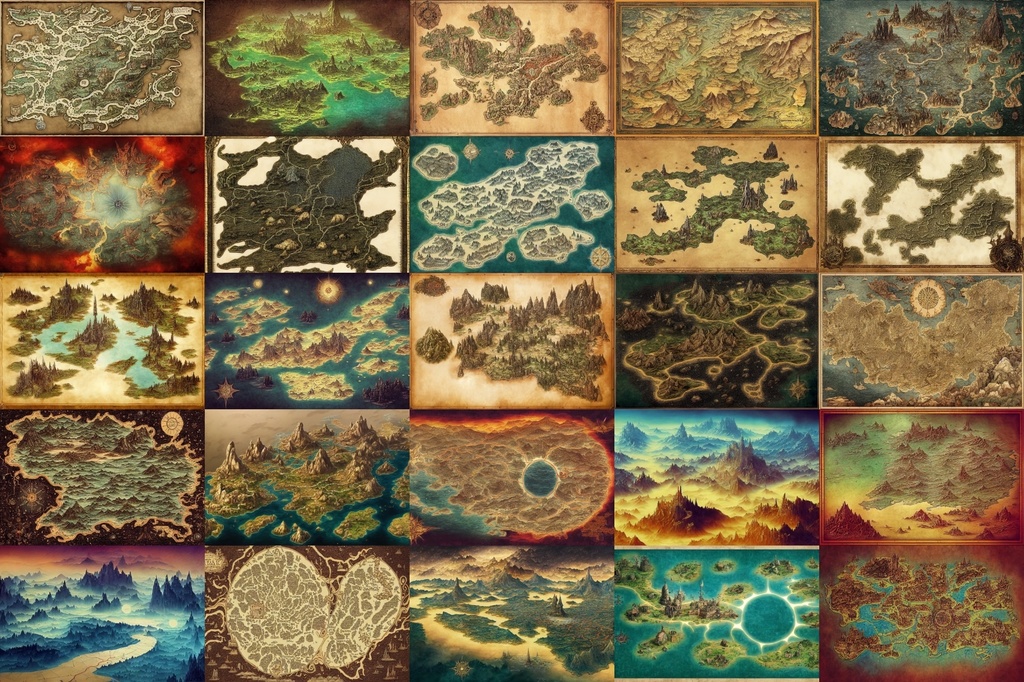 【ファンタジー系の地図やマップ】著作権フリーの高解像度画像(100枚)