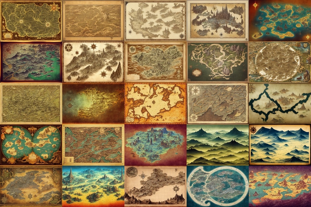 【ファンタジー系の地図やマップ】著作権フリーの高解像度画像(100枚)