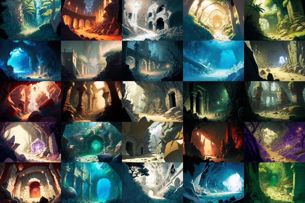 【美麗で幻想的なダンジョン背景】著作権フリーの高解像度画像(100枚)