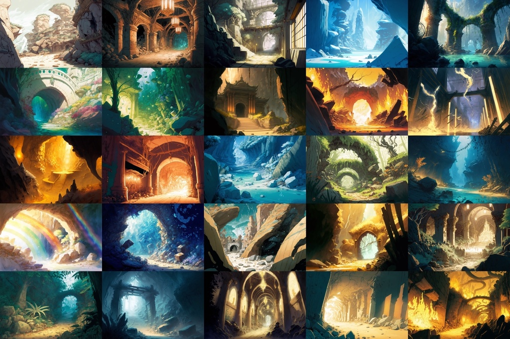 【美麗で幻想的なダンジョン背景】著作権フリーの高解像度画像(100枚)