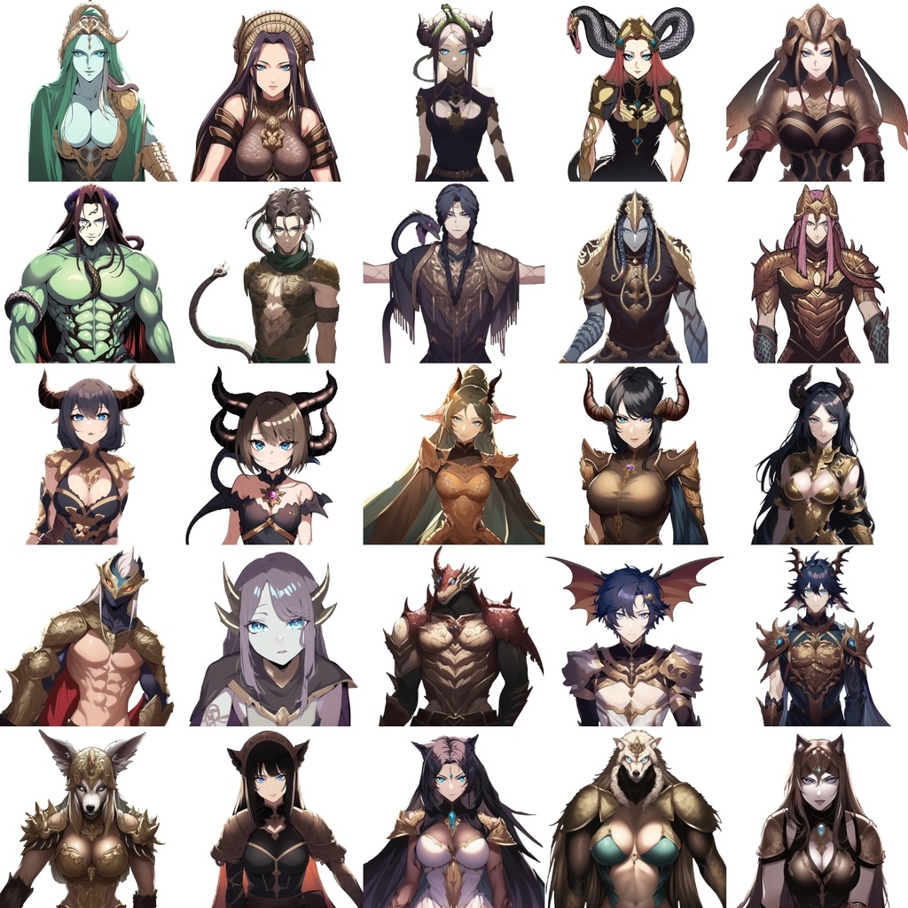 【亜人キャラクター立ち絵1】著作権フリーの高解像度画像素材(100枚)