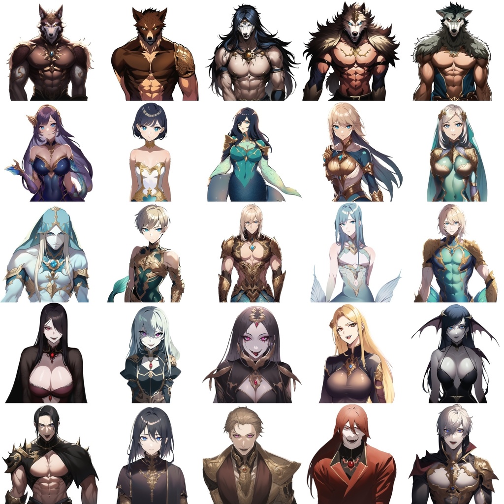 【亜人キャラクター立ち絵1】著作権フリーの高解像度画像素材(100枚)