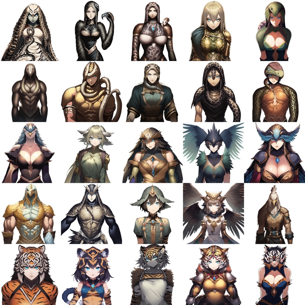 【亜人キャラクター立ち絵2】著作権フリーの高解像度画像素材(100枚)