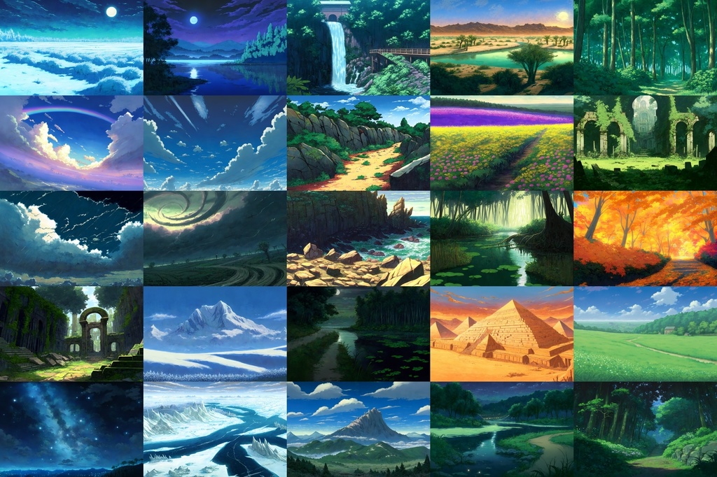 【アニメ映画風の自然系背景】著作権フリーの高解像度画像(100枚)