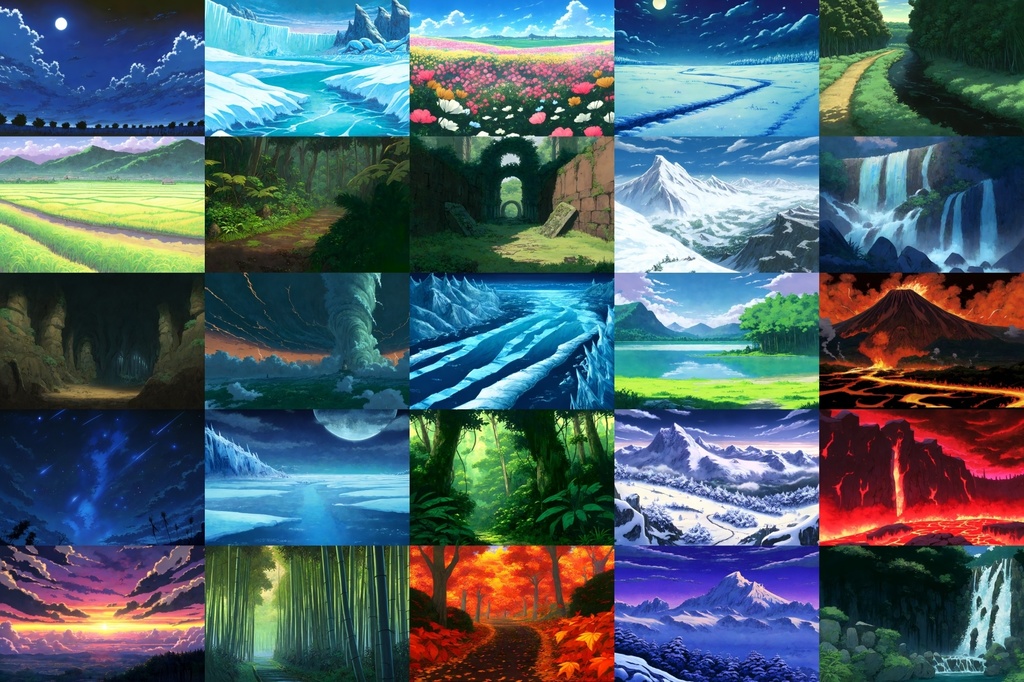 【アニメ映画風の自然系背景】著作権フリーの高解像度画像(100枚)