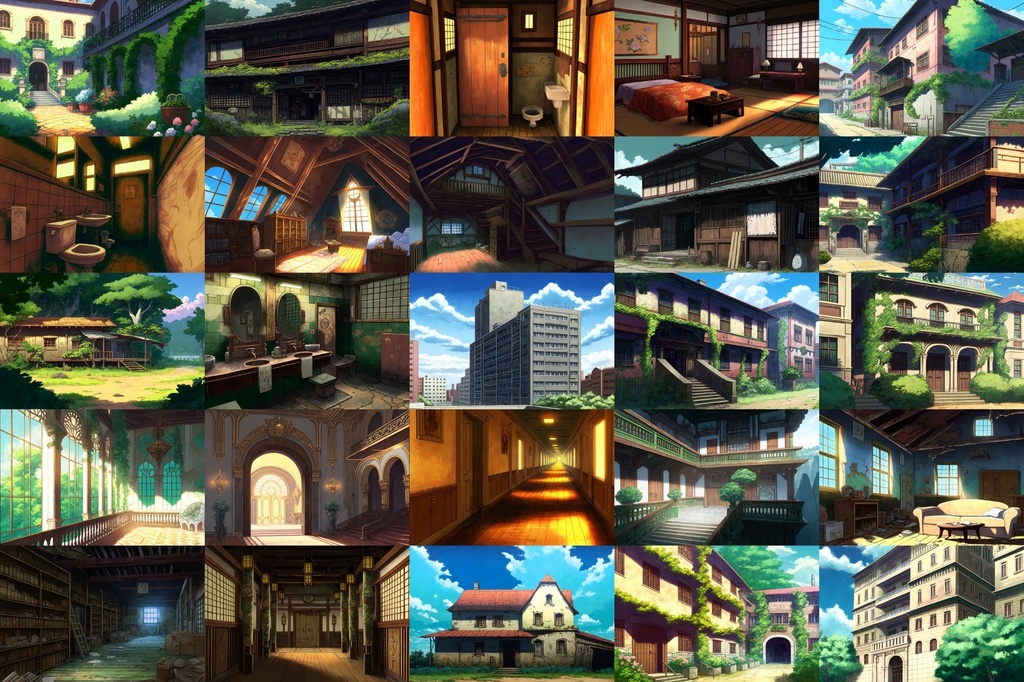 【アニメ映画風の家や室内の背景】著作権フリーの高解像度画像(100枚)