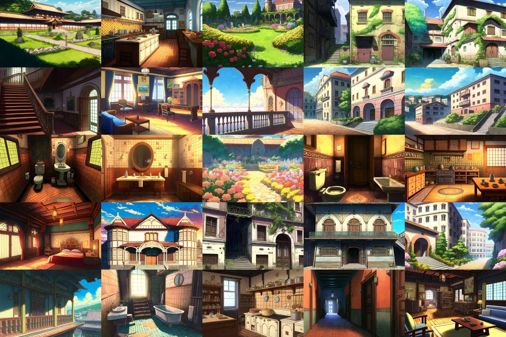 【アニメ映画風の家や室内の背景】著作権フリーの高解像度画像(100枚)