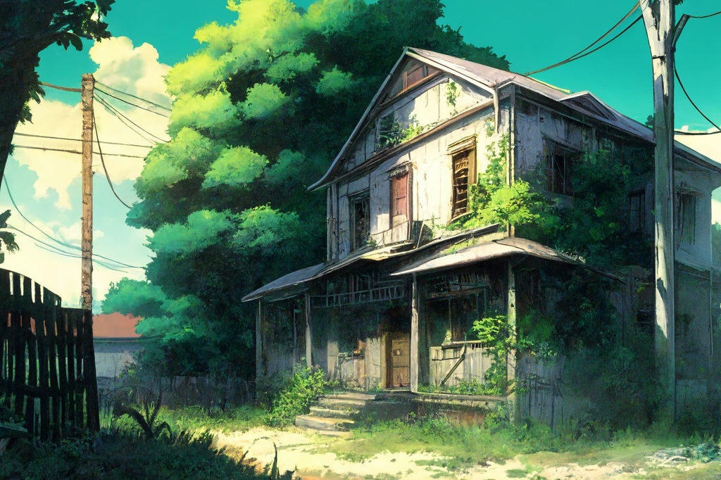 【アニメ映画風の廃墟系背景】著作権フリーの高解像度画像(100枚)