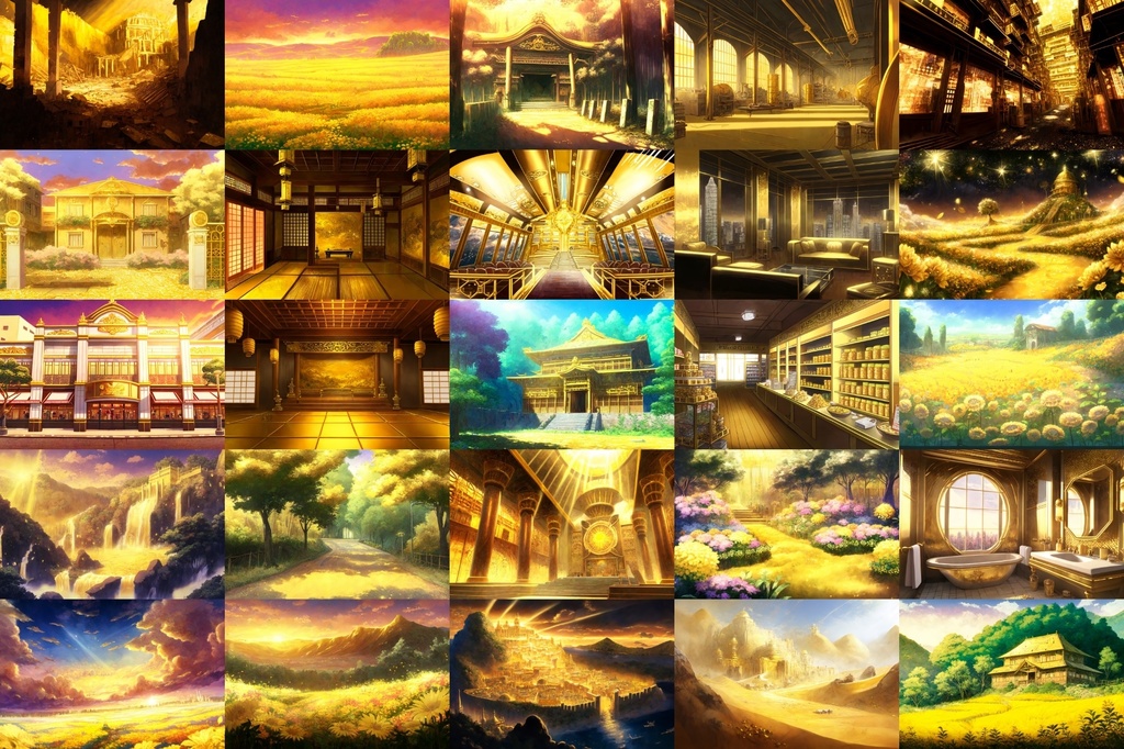 【アニメ映画風の黄金郷系背景】著作権フリーの高解像度画像(100枚)