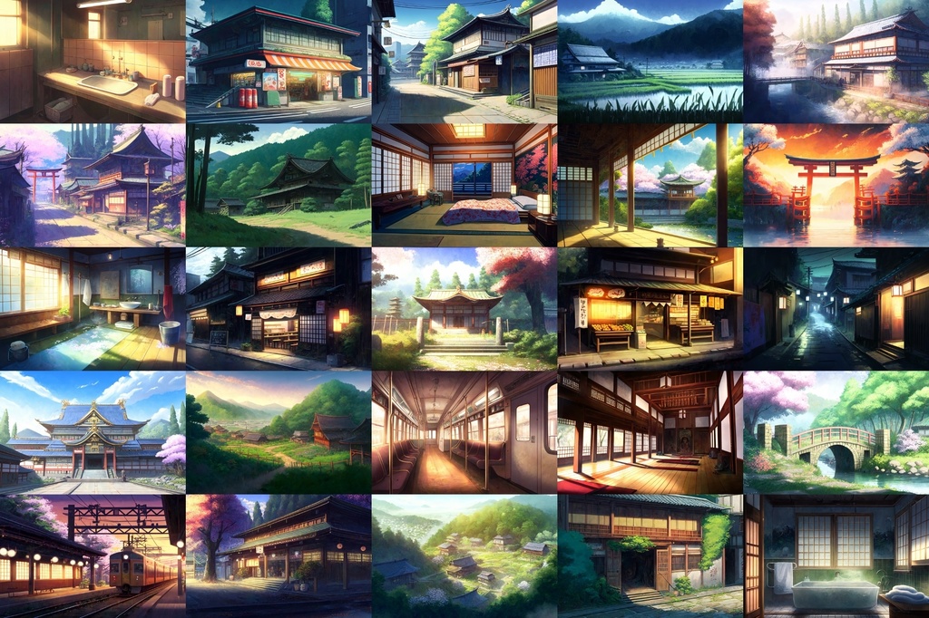 【アニメ映画風の和風系の背景】著作権フリーの高解像度画像(100枚)