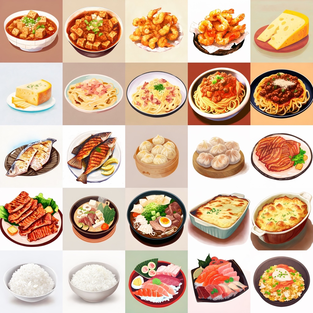 【色々な食べ物のイラスト】著作権フリーの高解像度画像(100枚)