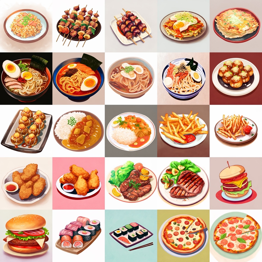 【色々な食べ物のイラスト】著作権フリーの高解像度画像(100枚)