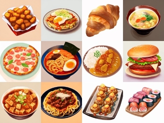【色々な食べ物のイラスト】著作権フリーの高解像度画像(100枚)