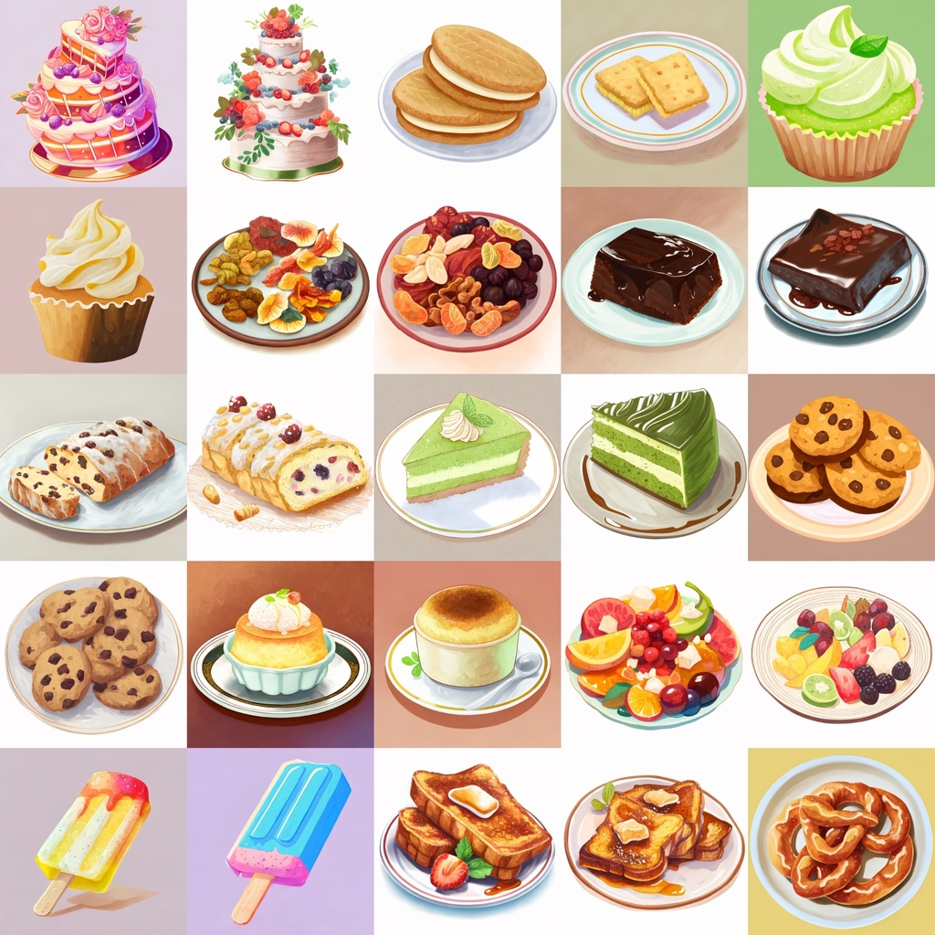 【色々なデザートのイラスト】著作権フリーの高解像度画像(100枚)