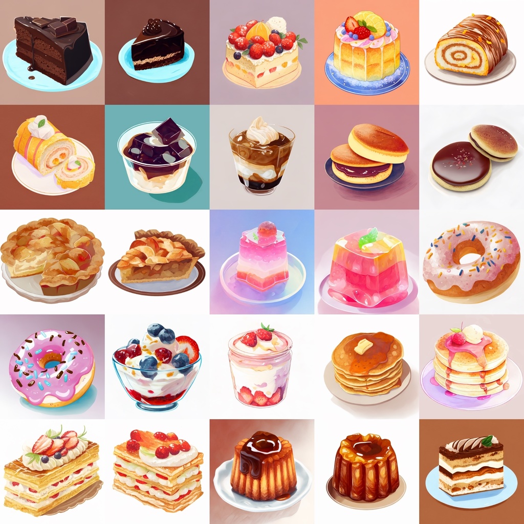 【色々なデザートのイラスト】著作権フリーの高解像度画像(100枚)