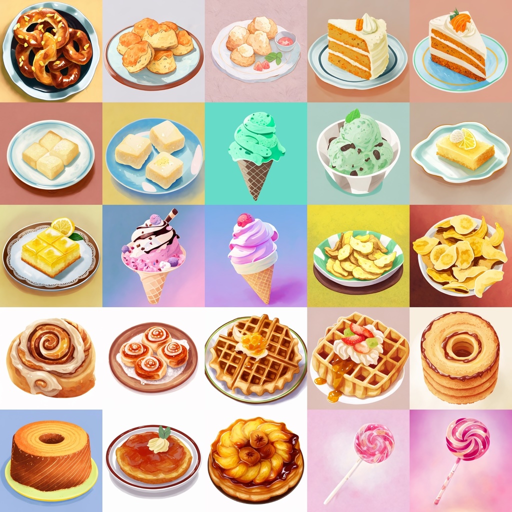 【色々なデザートのイラスト】著作権フリーの高解像度画像(100枚)